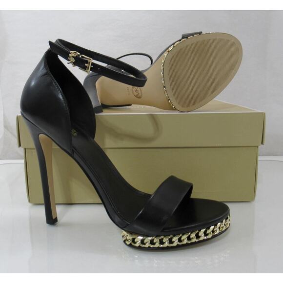 Michael Kors Jordyn Chain Platform High Heels Ankle Strap Sandals Black - Picture 8 of 8